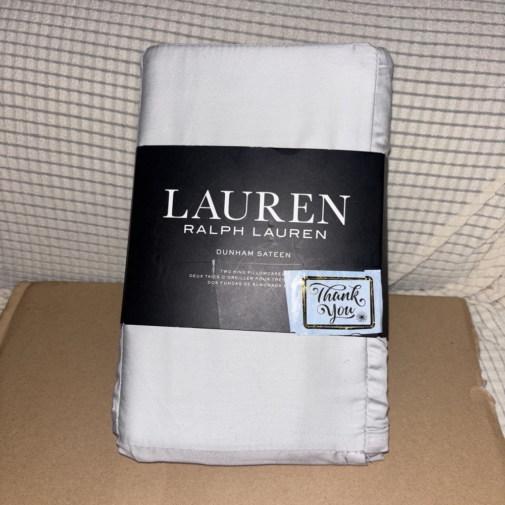 NWT Lauren Ralph Lauren Dunham Sateen King Pillowcases 2 Pack Silver Cotton